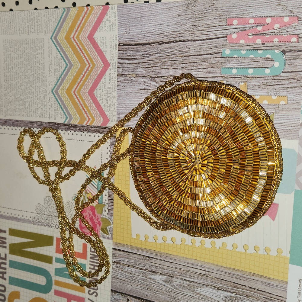 Vintage Small Gold Silver Glass Bead Change Purse by Jaguar Snap Closure